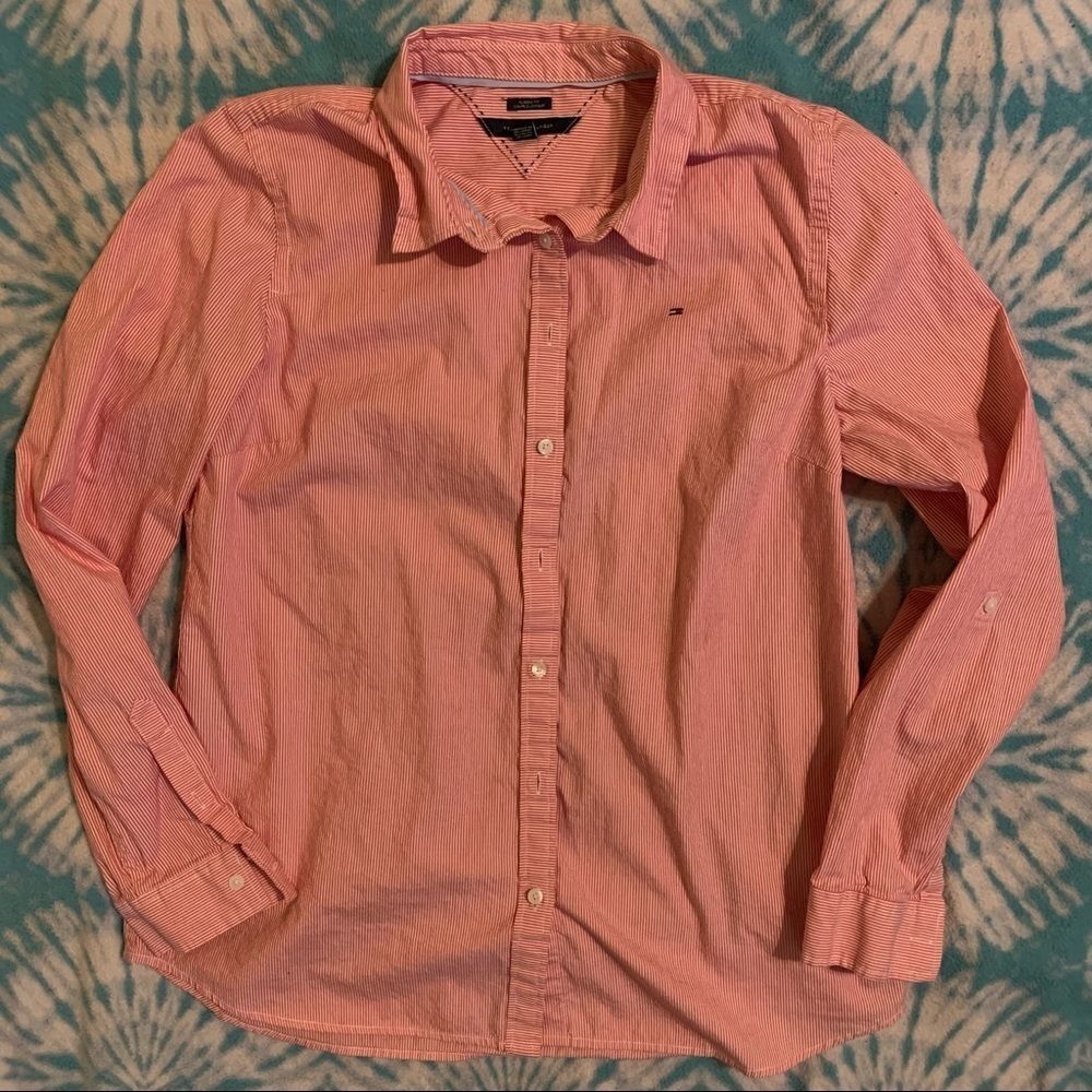 Tommy Hilfiger red striped dress shirt large